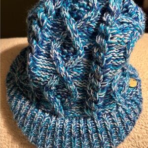 Screamer Womens Blue Billed Beanie Fleece Lined Hat Cap Knit Newsboy Style OS